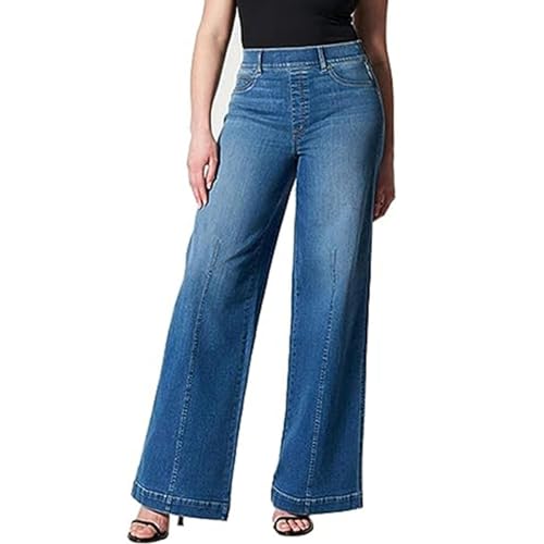 Kaxenig Pull- -Jeans mit weitem Bein - Stretch-Jeans mit weitem Bein und hoher Taille für Damen - Stilvolle Jeans im gealterten Look ohne Reißverschluss für, Urlaub, Zuhause, Arbeit, von Kaxenig