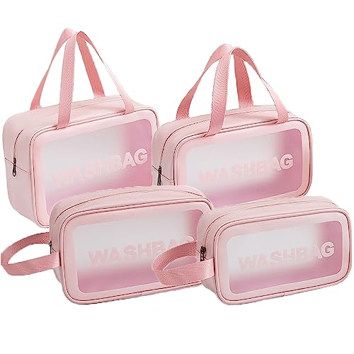 Kaxich 4 transparente Kulturbeutel, wasserdicht, transparent, Kosmetiktasche, Make-up-Tasche, Reise-Waschbeutel für Männer, Frauen und Mädchen, Reisen, Business, Urlaub, Badezimmer, Organizer (Rosa), von Kaxich