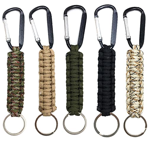 Kaxich 5 Stück Paracord Schlüsselanhänger mit Karabiner, Geflochtene Schlüsselband Ring-Haken-Clip Schlüsselbund Schlüsselring für Schlüssel, Messer, Taschenlampe, Camping, Wandern, Abenteuer, Jagen von Kaxich