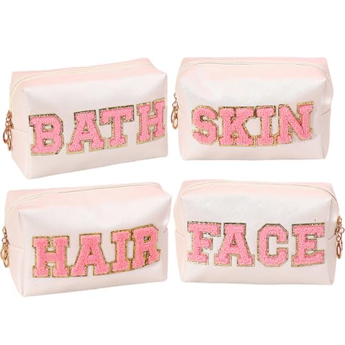 Kaxich Chenille Letter Kosmetiktasche 4 Stück Reise Make up Tasche PU Leder Toiletry Bag mit Reißverschluss, Wasserdicht Schminktasche für Mädchen Frauen von Kaxich