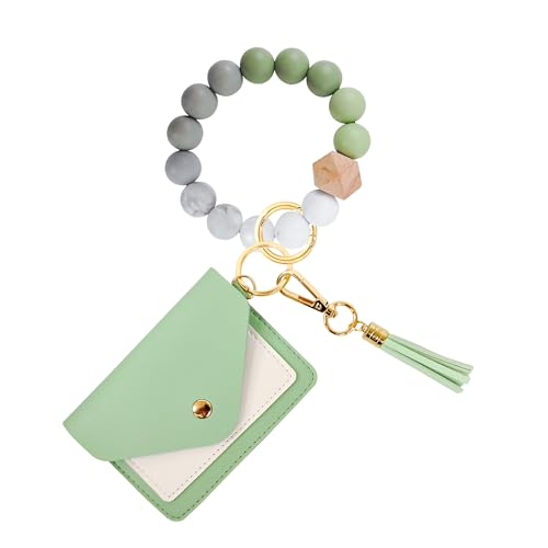 Kartenhalter Brieftasche Silikon Perlen Schlüsselanhänger, Alles in Einem Silikonperlen Geldbörsen Schlüsselanhänger, Silikonperle Armreif Geldbörse & Silicone Bead Keyring Bangle for Women & Mädchen von Kaxulvoblig