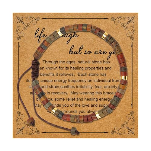 Kaxulvoblig Flache braune Armband, Frauen Chakra-Armband, elastisches Naturstein Heilung Naturstein Geschenk für Frauen Damen Mädchen von Kaxulvoblig