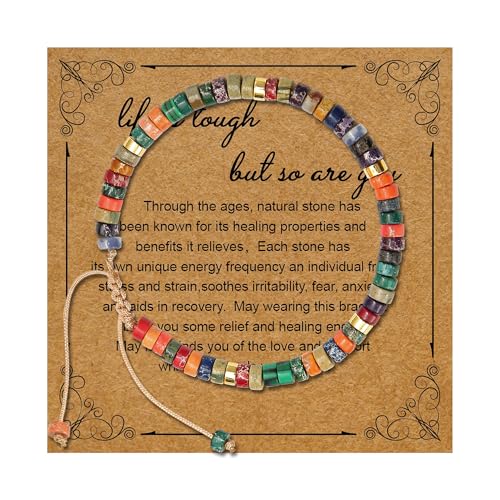 Kaxulvoblig Flaches buntes Armband, Chakra-Armband für Frauen, elastischer Naturstein, Heilstein, Geschenk für Frauen und Mädchen von Kaxulvoblig