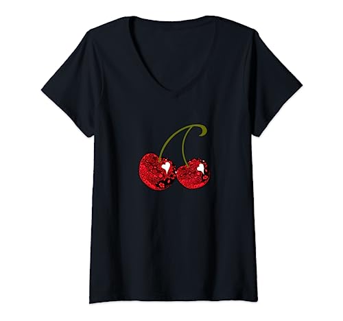 Damen Rote Kirsche Cherries Kirschen Cherry T-Shirt mit V-Ausschnitt Damen Rote Kirsche Cherries Kirschen Cherry T-Shirt mit V-Ausschnitt von Kay79P Kirsche Shirts