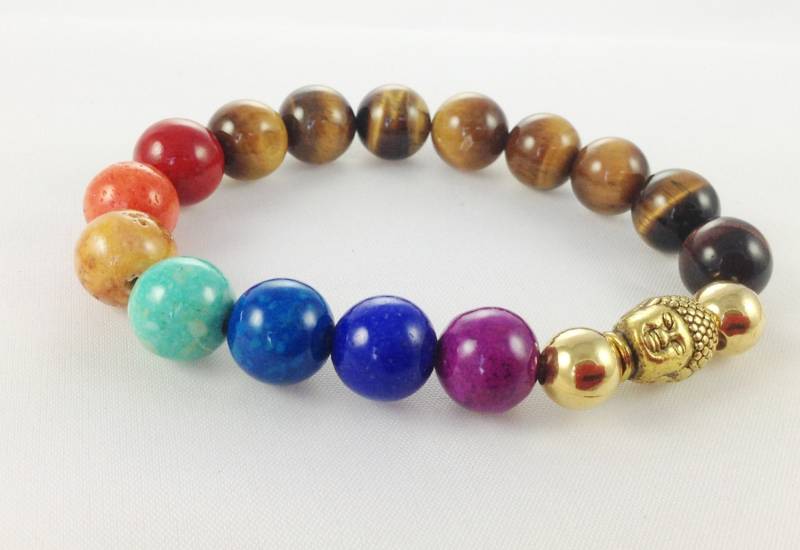 7 Chakra Heilung Stretch Perlen Tiger's Eye Sieben Buddha Armband Yoga Armband, Schutz-Armband von KayKaysDesigns