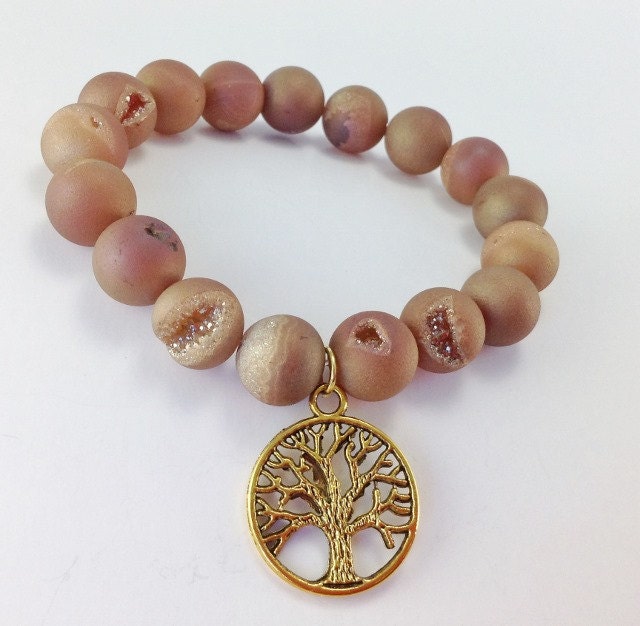 Baum Des Lebens Champagner Druzy Quarz Stretch Perlen Armband von KayKaysDesigns