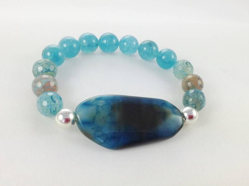 Blauer Achat Stein Strecken Perlen Armband, Klobige Geschenk Unter 25 von KayKaysDesigns