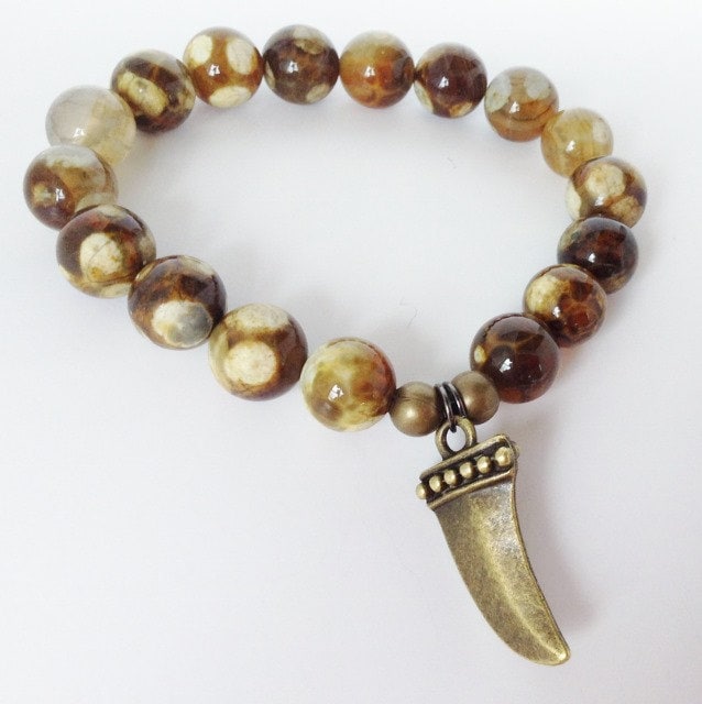 Bronze Tusk Feuer Achat Stretch Perlen Armband von KayKaysDesigns