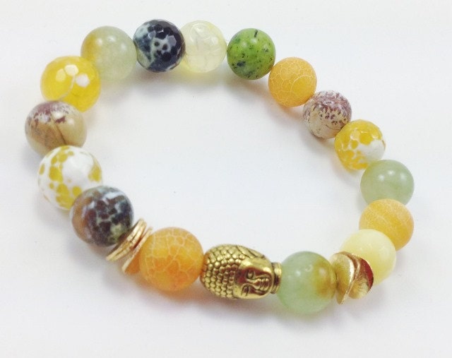 Buddha Kopf Strecken Perlen Achat Yoga Armband von KayKaysDesigns