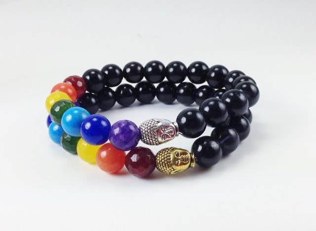 Herren 7 Chakra Heilung Armband, Edelstein Chakra, Yoga-Armband Stretch Armband von KayKaysDesigns