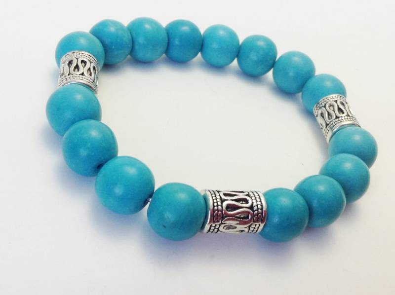 Herren Armband Türkis Howlith Stretch Perlen Blau von KayKaysDesigns