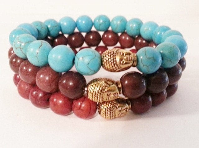 Herren Buddha Kopf Türkis Stretch Perlen Armband von KayKaysDesigns