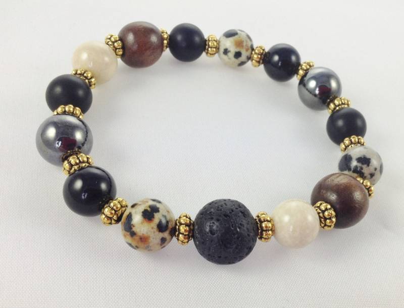 Herren Onyx Stretch Perlen Armband, Fossil Jewerly, Geschenk Für Ihn-Perlen von KayKaysDesigns