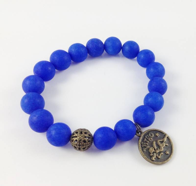 Virgo Zodiac Sign Armband, Royal Blau Matt Achat Perlen, Personalisierte Armband von KayKaysDesigns