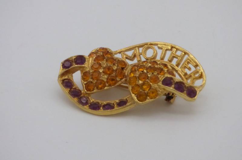 Vintage Mutter Brosche Mit Bernstein Und Rubin Farbe Steine, Geschenkidee, Modeschmuck von KaySueGems