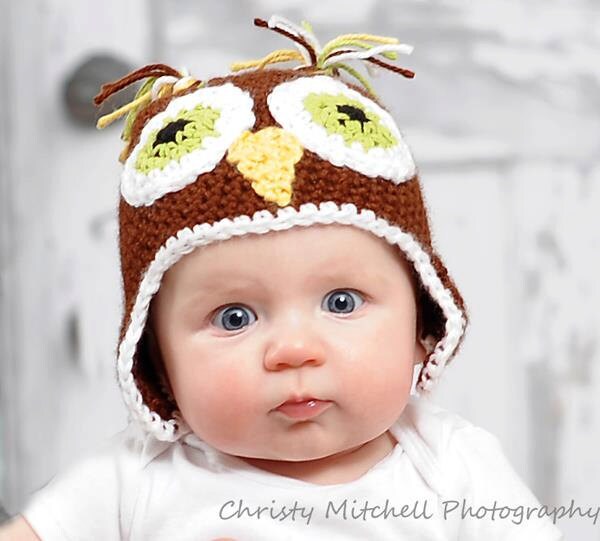 Braune EulenmützeGehäkelte Eule-OhrflockenmützeFoto-RequisiteJede Größe Auf Bestellung von KayaLuCreations