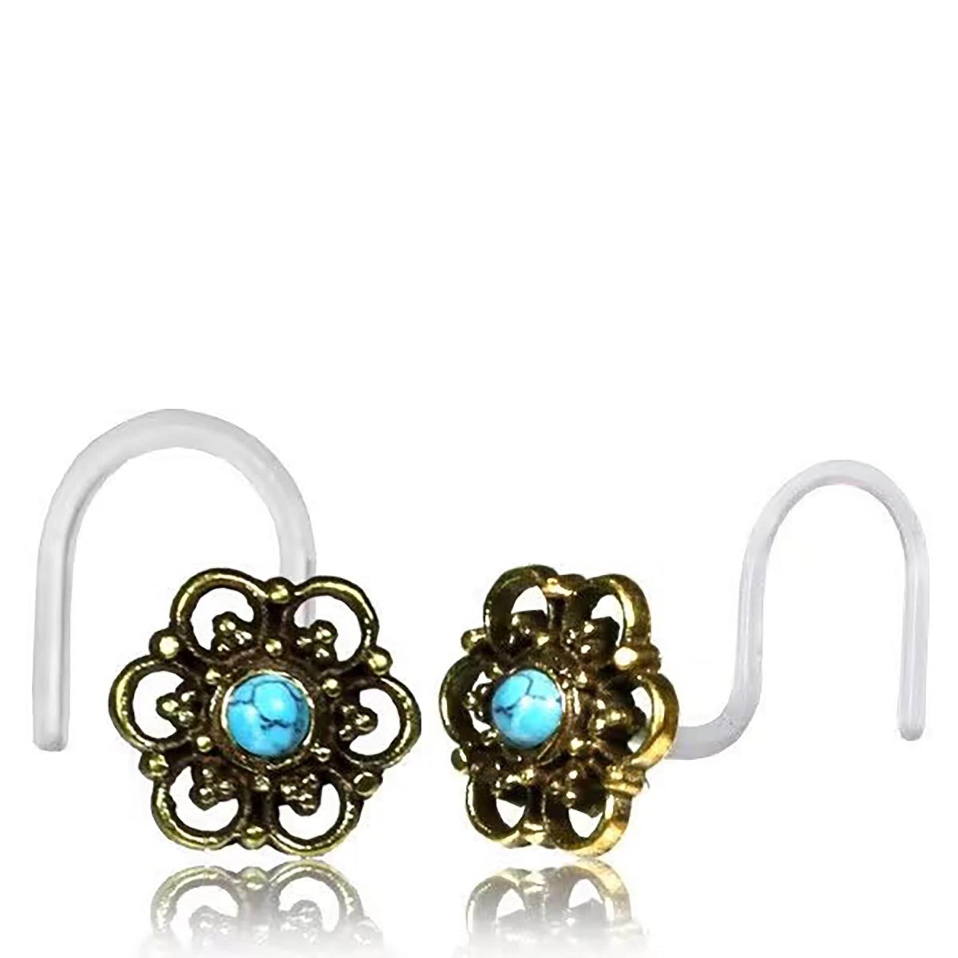 Lotusblütenschmuck, Lotusblütenpiercing, Goldenes Nasenpiercing, Türkises Türkis, Türkisfarbener Stein, Bioflex-Piercing Lotusblütenschmuck, Lotusblütenpiercing, Goldenes Nasenpiercing, Türkises Türkis, Türkisfarbener Stein, Bioflex-Piercing von KayaMovement