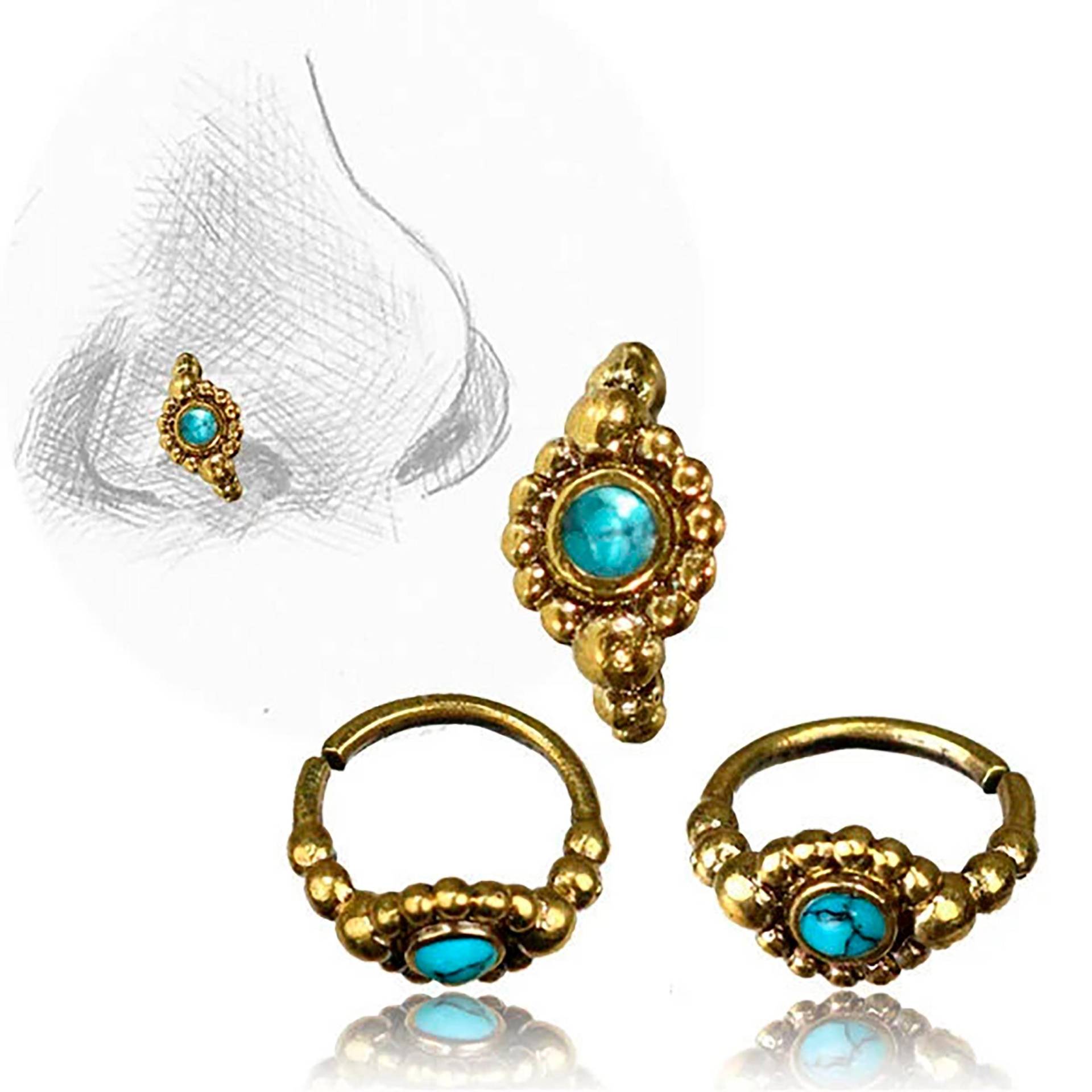 Opal Nasenpiercing - Opalstein Helix Ring Piercing Blauer Goldener Nasenring Türkis Opal Nasenpiercing - Opalstein Helix Ring Piercing Blauer Goldener Nasenring Türkis von KayaMovement
