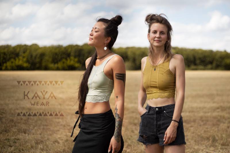 Crop Top With Lace Beige Curry Black Blue Grey Red von KayaWearOnline