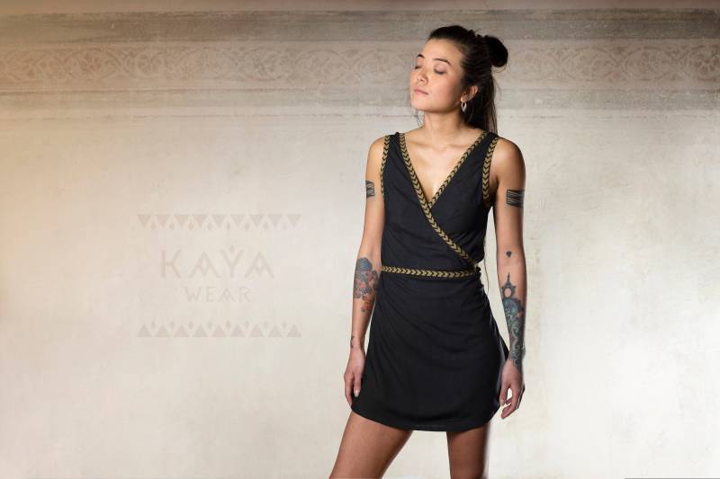 Wickelkleid Viskose Blockprint Handgemacht Boho Natural von KayaWearOnline