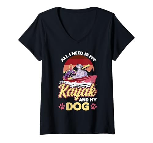 Damen Alles was Ich Brauche Ist Mein Kajak Und Mein Hund T-Shirt mit V-Ausschnitt Damen Alles was Ich Brauche Ist Mein Kajak Und Mein Hund T-Shirt mit V-Ausschnitt von Kayak Dog Lover Outdoor Adventure Gifts Apparel