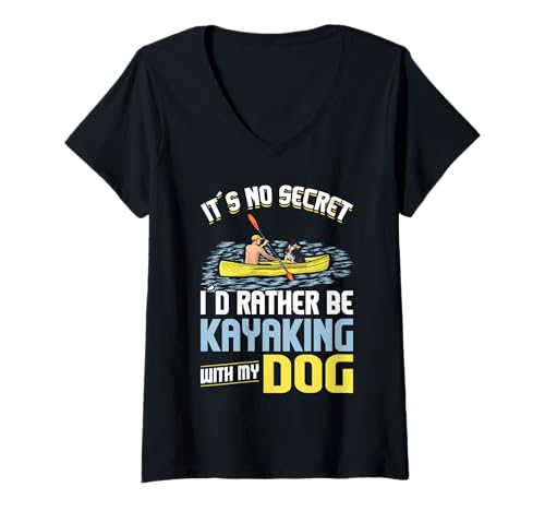 Damen Ich Bin Lieber Beim Kajakfahren Mit Hund T-Shirt mit V-Ausschnitt von Kayak Dog Lover Outdoor Adventure Gifts Apparel