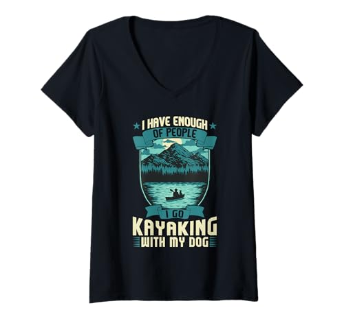Damen Ich Gehe Kajakfahren Mit Meinem Hund T-Shirt mit V-Ausschnitt von Kayak Dog Lover Outdoor Adventure Gifts Apparel
