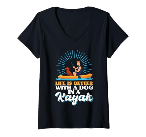 Damen Leben Ist Besser Mit Einem Hund Im Kajak T-Shirt mit V-Ausschnitt von Kayak Dog Lover Outdoor Adventure Gifts Apparel