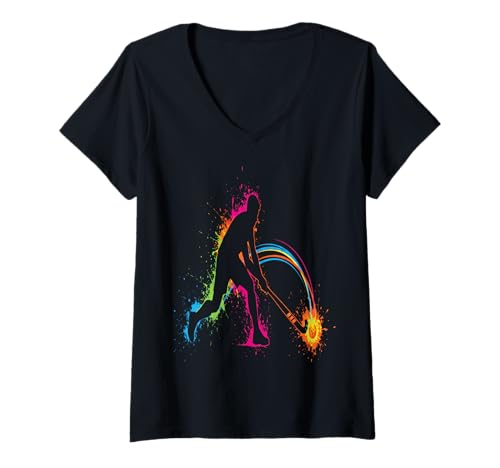 Damen Hockey auf Rasen, Spieler, Ball, dynamisch T-Shirt mit V-Ausschnitt Damen Hockey auf Rasen, Spieler, Ball, dynamisch T-Shirt mit V-Ausschnitt von Kayak Sport Extrême Design