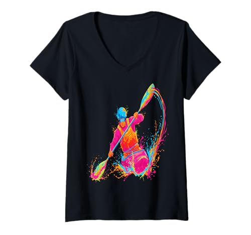 Damen Kajak Color Design Splash Kajak Wassersport Extrem T-Shirt mit V-Ausschnitt Damen Kajak Color Design Splash Kajak Wassersport Extrem T-Shirt mit V-Ausschnitt von Kayak Sport Extrême Design