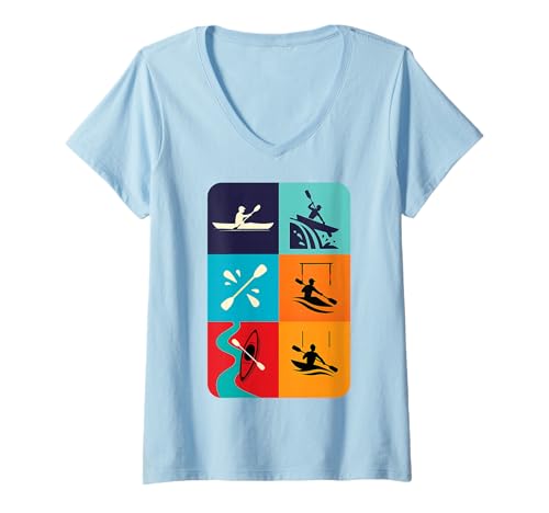 Damen Kajak Kanu Sport Design Nautik Abenteuer Fluss T-Shirt mit V-Ausschnitt Damen Kajak Kanu Sport Design Nautik Abenteuer Fluss T-Shirt mit V-Ausschnitt von Kayak Sport Extrême Design