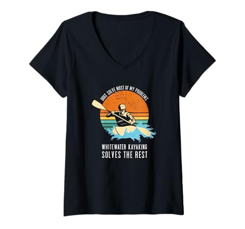 Damen Dogs Solves Most of My Problems Whitewater Kajak The Rest T-Shirt mit V-Ausschnitt von Kayak Whitewater Kayaking Present