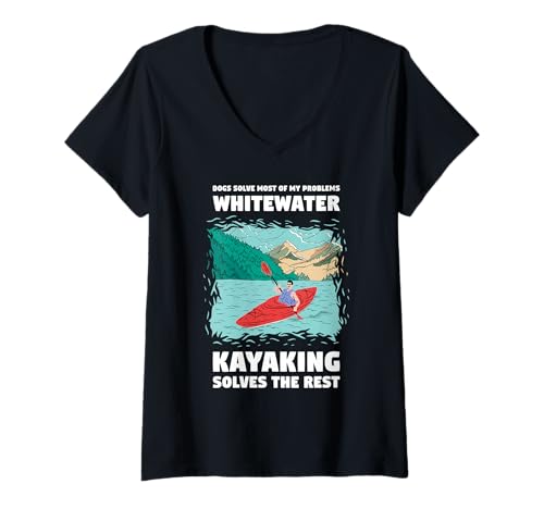 Damen Dogs Solves Most of My Problems Whitewater Kajak The Rest T-Shirt mit V-Ausschnitt Damen Dogs Solves Most of My Problems Whitewater Kajak The Rest T-Shirt mit V-Ausschnitt von Kayak Whitewater Kayaking Present