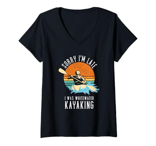 Damen Entschuldigung, ich Bin spät dran, ich war Wildwasser-Kajak gefahren T-Shirt mit V-Ausschnitt Damen Entschuldigung, ich Bin spät dran, ich war Wildwasser-Kajak gefahren T-Shirt mit V-Ausschnitt von Kayak Whitewater Kayaking Present