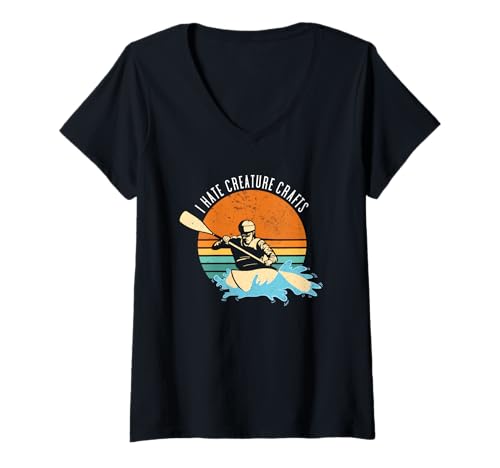 Damen I Hate Creature Crafts Whitewater Kajakfahren T-Shirt mit V-Ausschnitt von Kayak Whitewater Kayaking Present