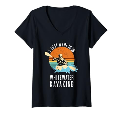 Damen Just Want to Do Whitewater Kajak and Hang Out with My Dog T-Shirt mit V-Ausschnitt von Kayak Whitewater Kayaking Present