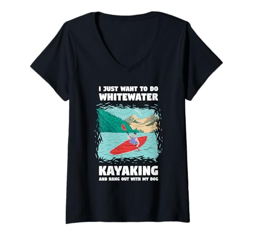 Damen Just Want to Do Whitewater Kajak and Hang Out with My Dog T-Shirt mit V-Ausschnitt Damen Just Want to Do Whitewater Kajak and Hang Out with My Dog T-Shirt mit V-Ausschnitt von Kayak Whitewater Kayaking Present