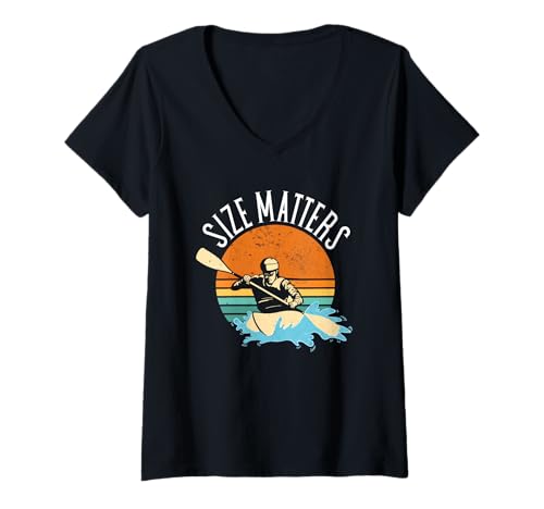 Damen Size Matters Whitewater Kajakfahren T-Shirt mit V-Ausschnitt Damen Size Matters Whitewater Kajakfahren T-Shirt mit V-Ausschnitt von Kayak Whitewater Kayaking Present