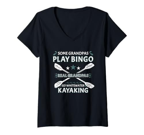 Damen Some Grandpa Play Bingo Real Grandpas Go Whitewater Kajak T-Shirt mit V-Ausschnitt von Kayak Whitewater Kayaking Present