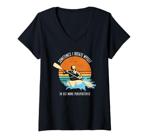 Damen Sometimes I Rotate Myself Too See More Whitewater Kajak T-Shirt mit V-Ausschnitt von Kayak Whitewater Kayaking Present