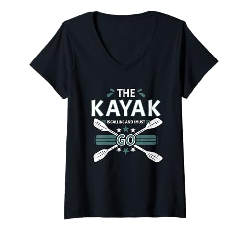 Damen The Kayak is Calling and I Must Go Whitewater Kajak T-Shirt mit V-Ausschnitt Damen The Kayak is Calling and I Must Go Whitewater Kajak T-Shirt mit V-Ausschnitt von Kayak Whitewater Kayaking Present