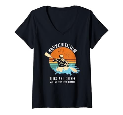 Damen Wildwasser-Kajak-Hunde und Kaffee Machen Mich weniger mörderisch T-Shirt mit V-Ausschnitt Damen Wildwasser-Kajak-Hunde und Kaffee Machen Mich weniger mörderisch T-Shirt mit V-Ausschnitt von Kayak Whitewater Kayaking Present