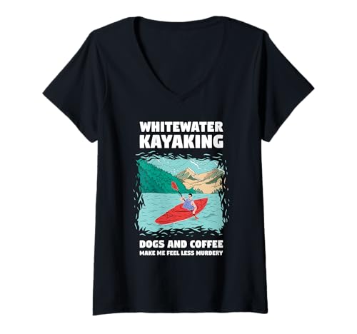Damen Wildwasser-Kajak-Hunde und Kaffee Machen Mich weniger mörderisch T-Shirt mit V-Ausschnitt Damen Wildwasser-Kajak-Hunde und Kaffee Machen Mich weniger mörderisch T-Shirt mit V-Ausschnitt von Kayak Whitewater Kayaking Present