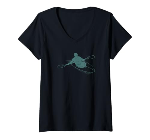 Damen Wildwasser-Kajak T-Shirt mit V-Ausschnitt Damen Wildwasser-Kajak T-Shirt mit V-Ausschnitt von Kayak Whitewater Kayaking Present