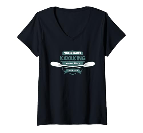 Damen Wildwasser-Kajakfahren Lorem River T-Shirt mit V-Ausschnitt Damen Wildwasser-Kajakfahren Lorem River T-Shirt mit V-Ausschnitt von Kayak Whitewater Kayaking Present