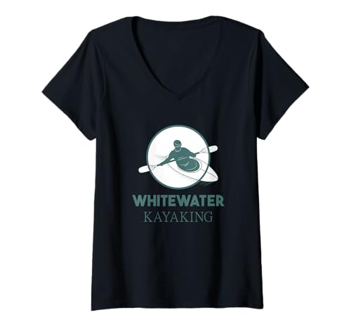 Damen Wildwasser-Kajakfahren T-Shirt mit V-Ausschnitt Damen Wildwasser-Kajakfahren T-Shirt mit V-Ausschnitt von Kayak Whitewater Kayaking Present