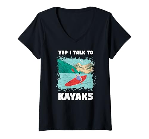 Damen Yep I Talk to Kajaks Whitewater Kajak T-Shirt mit V-Ausschnitt Damen Yep I Talk to Kajaks Whitewater Kajak T-Shirt mit V-Ausschnitt von Kayak Whitewater Kayaking Present