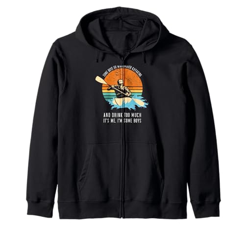 Einige Jungs gehen Wildwasser-Kajakfahren und Trinken zu viel Kapuzenjacke Einige Jungs gehen Wildwasser-Kajakfahren und Trinken zu viel Kapuzenjacke von Kayak Whitewater Kayaking Present