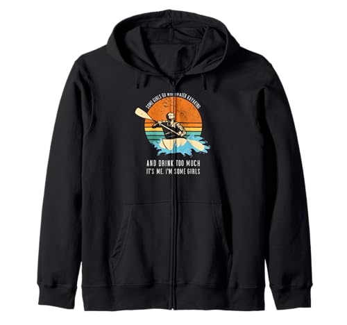 Einige Mädchen Fahren Wildwasser-Kajak und Trinken zu viel Kapuzenjacke von Kayak Whitewater Kayaking Present