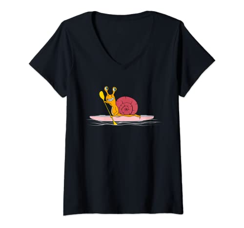 Damen Kajak-Schnecke Kajak-Paddeln T-Shirt mit V-Ausschnitt Damen Kajak-Schnecke Kajak-Paddeln T-Shirt mit V-Ausschnitt von Kayaking Funny Snail Kayak Paddling Kayaker